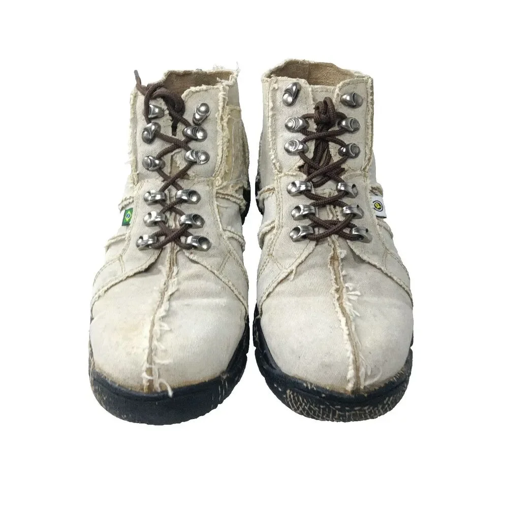 Yellow Port Boots Mens Size 8 Beige Recycled Tires & Trucking Canvas.